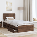 vidaXL Ágykeret fiókkal fejtámlával Barna tölgy 90 x 190 cm Mérnöki fa