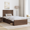 vidaXL Ágykeret fejtámlával Barna Tölgy 100 x 200 cm Tömör fenyőfa