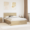 vidaXL Ágykeret fejtámlával Sonoma tölgy 150 x 200 cm Tömör fenyőfa