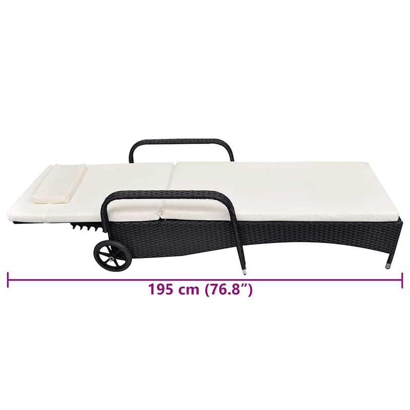 vidaXL fekete polyrattan napozóágy kerekekkel