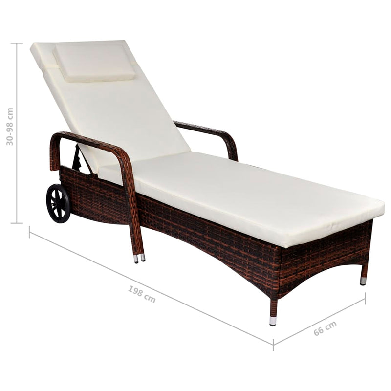 vidaXL barna polyrattan napozóágy kerekekkel