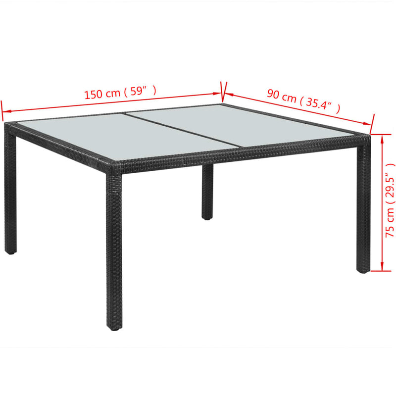 vidaXL fekete polyrattan kerti asztal 150 x 90 x 75 cm