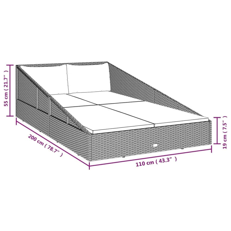 vidaXL barna polyrattan kerti ágy 110 x 200 cm
