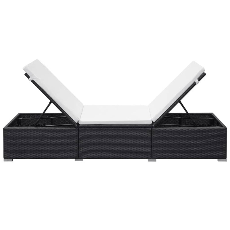 vidaXL fekete polyrattan napozóágy párnával