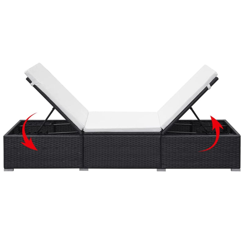 vidaXL fekete polyrattan napozóágy párnával