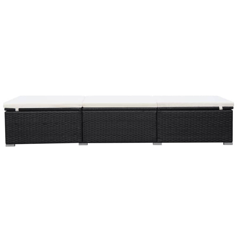vidaXL fekete polyrattan napozóágy párnával