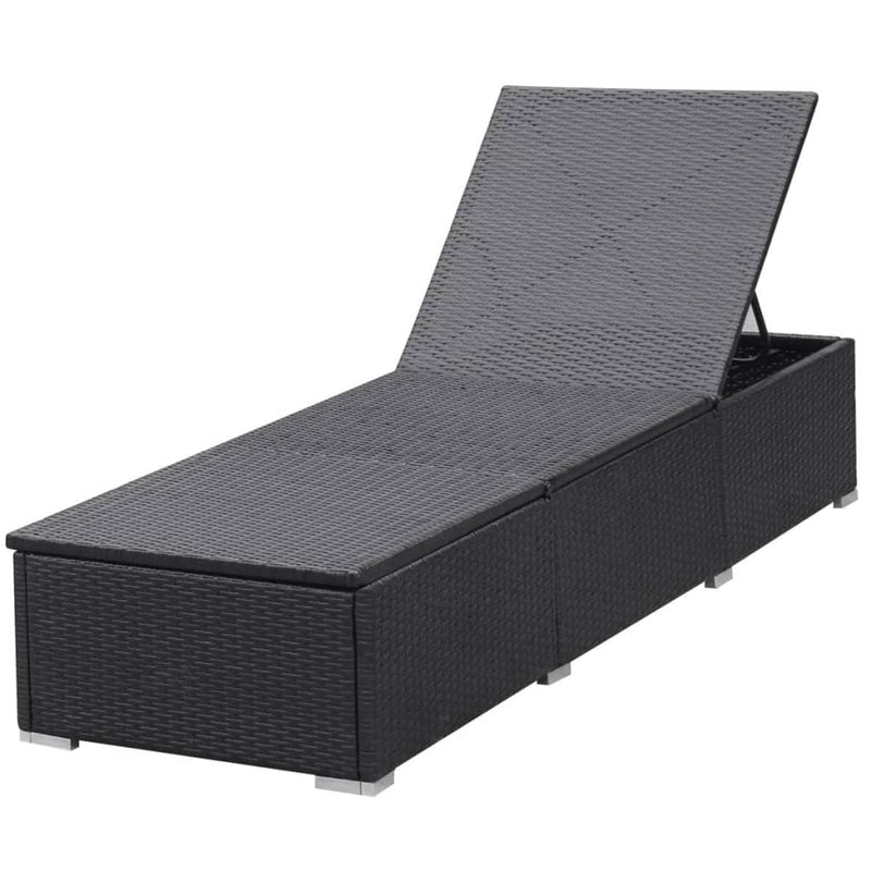 vidaXL fekete polyrattan napozóágy párnával