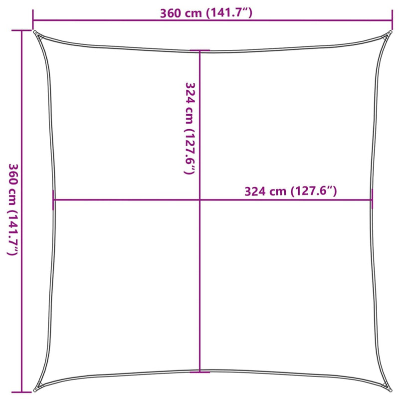 vidaXL négyszög alakú HDPE napvitorla 3,6 x 3,6 m antracitszürke