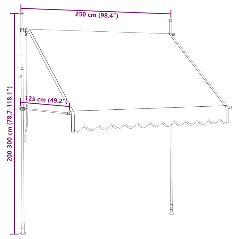 vidaXL kézzel feltekerhető napellenző kék-fehér csíkokkal 250 cm
