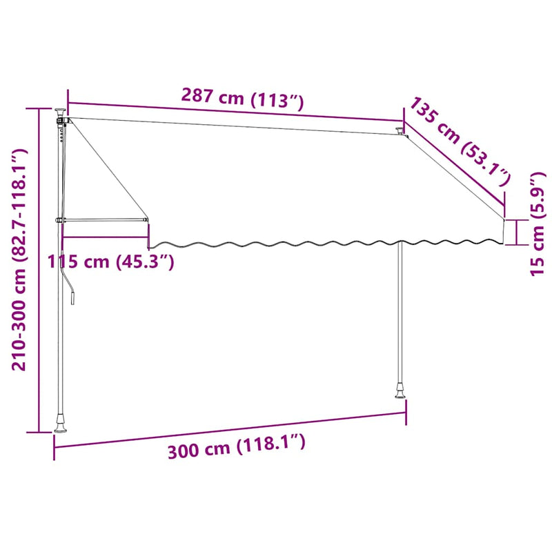 vidaXL kézzel feltekerhető napellenző kék-fehér csíkokkal 300 cm