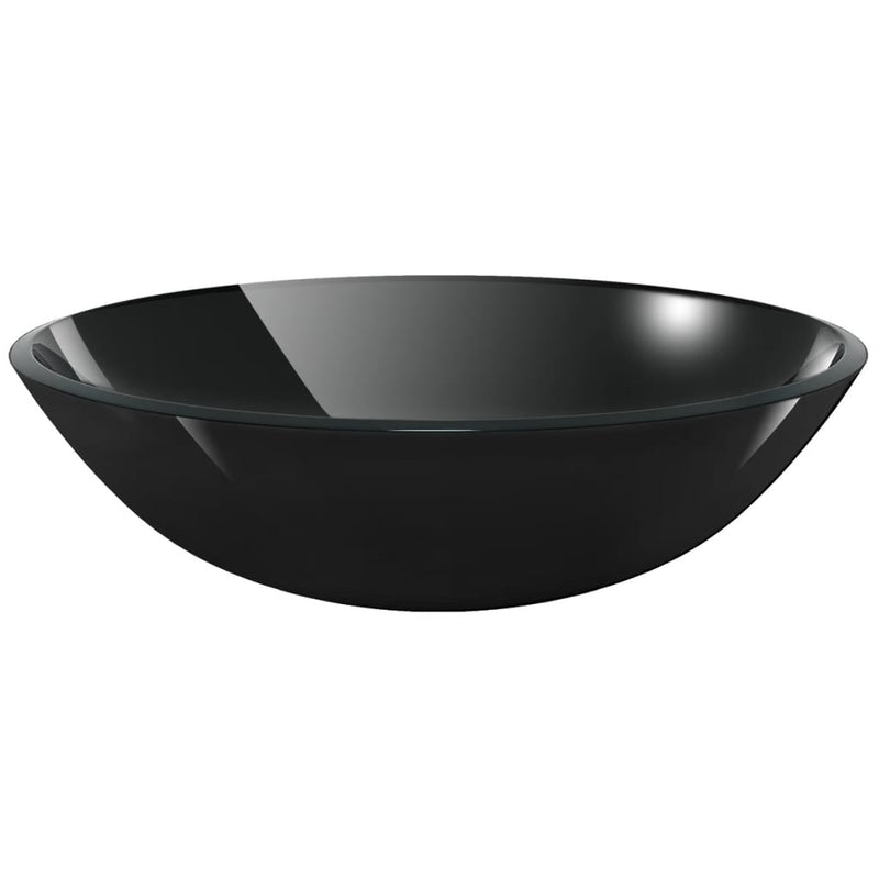 vidaXL 42 cm-es edzett üveg mosdókagyló fekete