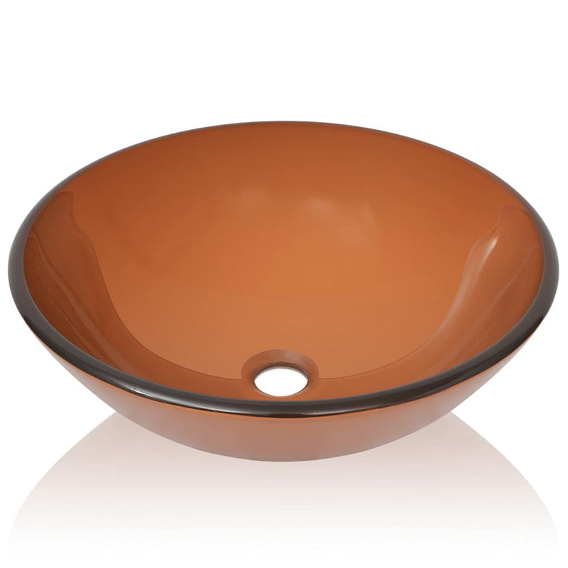 vidaXL 42 cm-es edzett üveg mosdókagyló barna