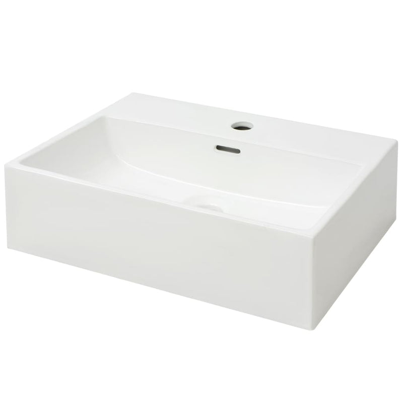 vidaXL Fehér kerámia mosdó csaptelep furattal 51,5x38,5x15 cm