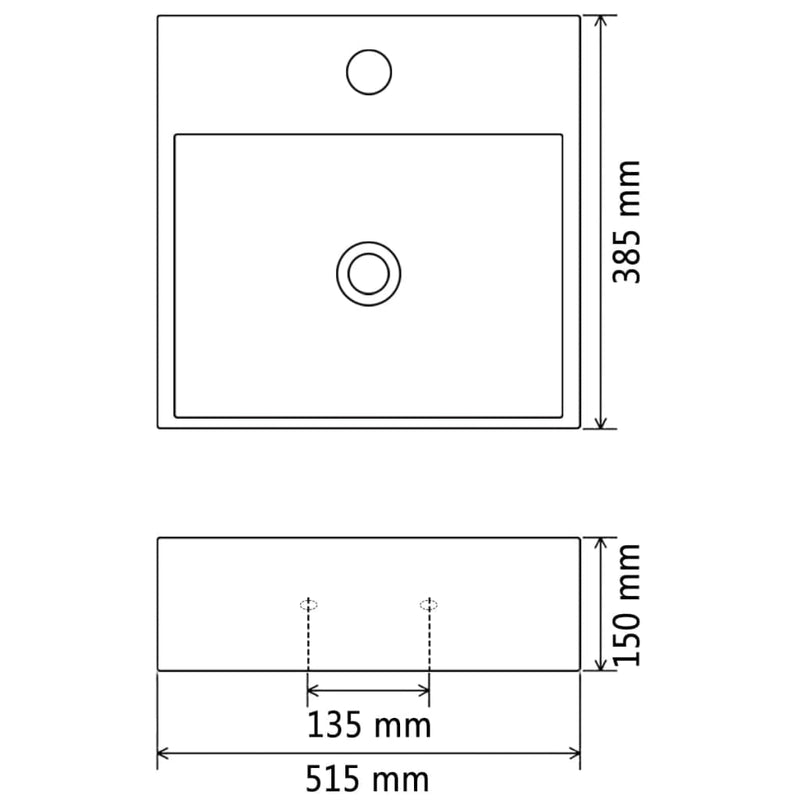 vidaXL Fehér kerámia mosdó csaptelep furattal 51,5x38,5x15 cm