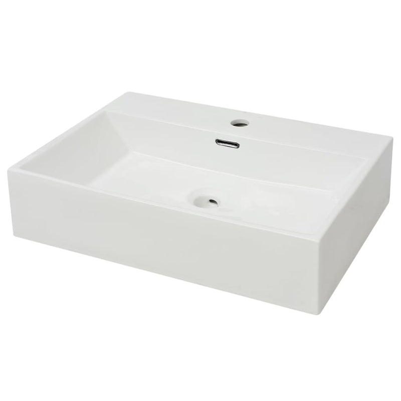 vidaXL Fehér kerámia mosdó csaptelep furattal 60,5x42,5x14,5 cm