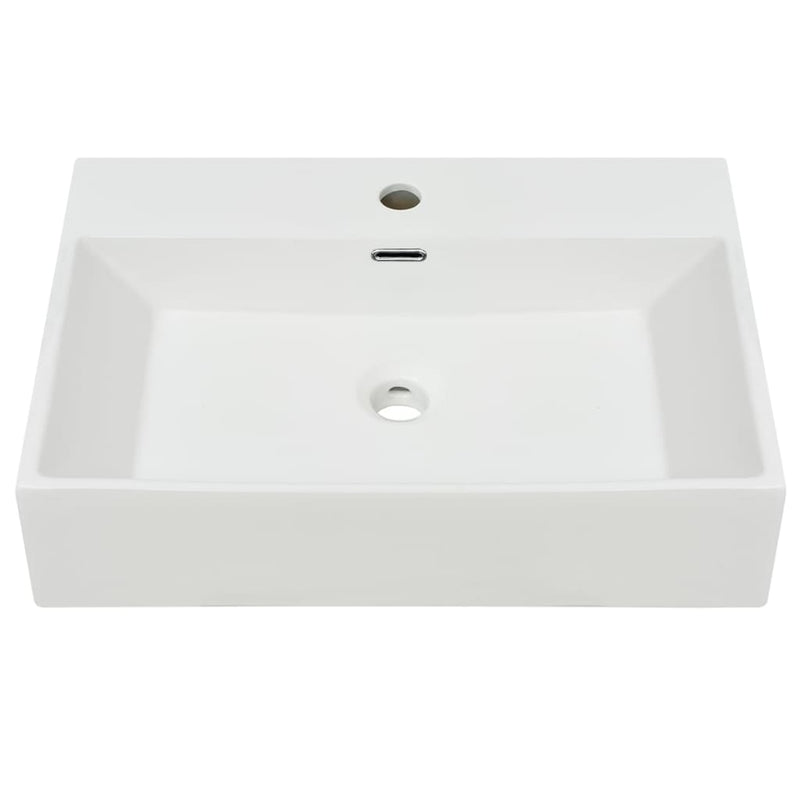 vidaXL Fehér kerámia mosdó csaptelep furattal 60,5x42,5x14,5 cm