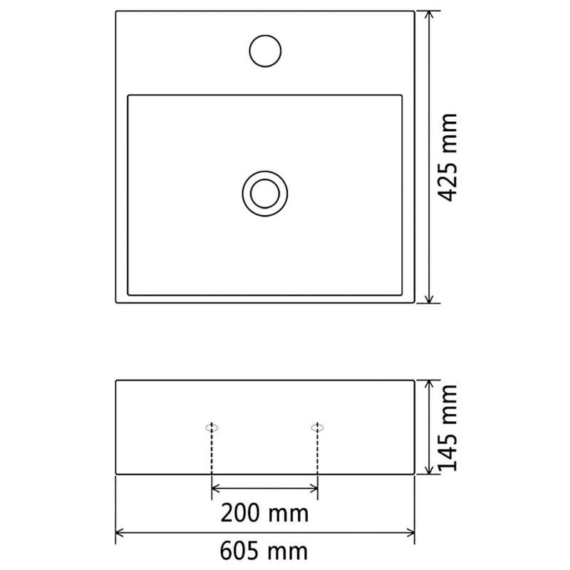 vidaXL Fehér kerámia mosdó csaptelep furattal 60,5x42,5x14,5 cm