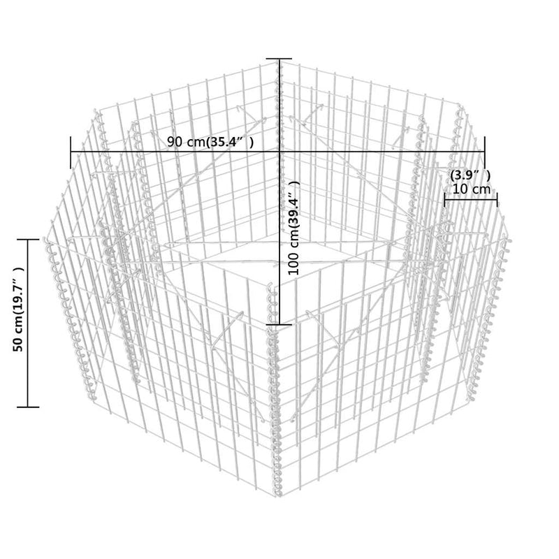 vidaXL hatszögletű gabion magaságyás 100 x 90 x 50 cm