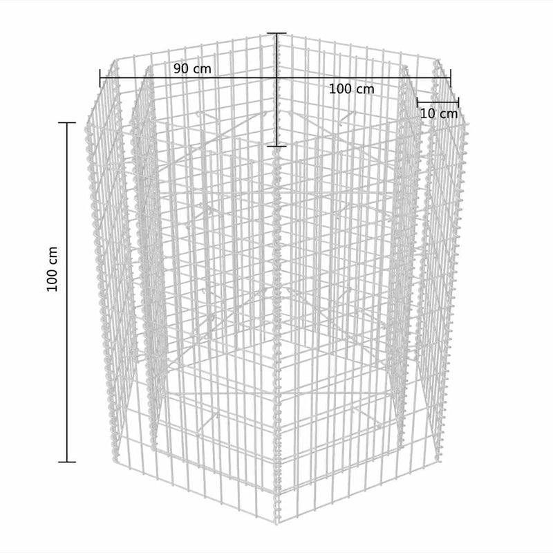 vidaXL hatszögletű gabion magaságyás 100 x 90 x 100 cm