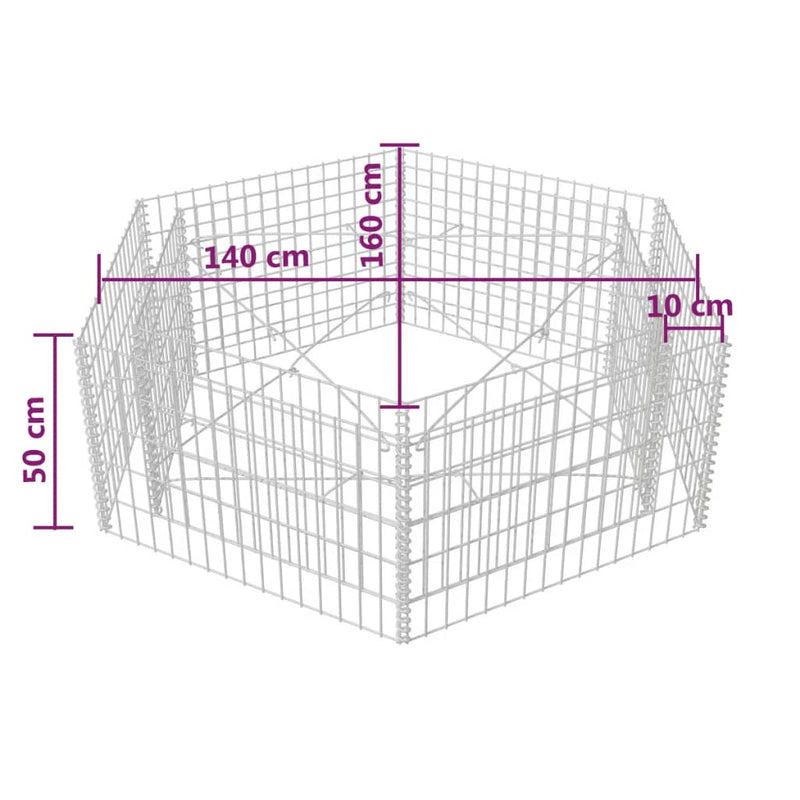 vidaXL hatszögletű gabion magaságyás 160 x 140 x 50 cm