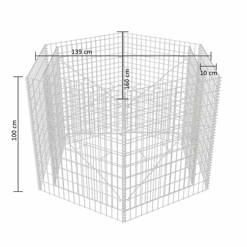 vidaXL hatszögletű gabion magaságyás 160 x 140 x 100 cm