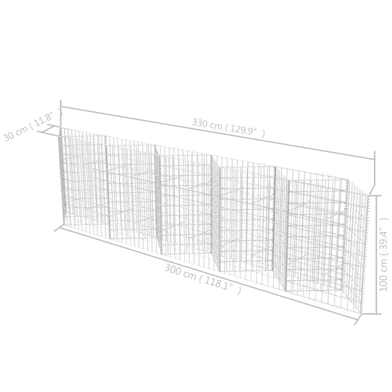 vidaXL horganyzott acél gabion kosár 300 x 30 x 100 cm