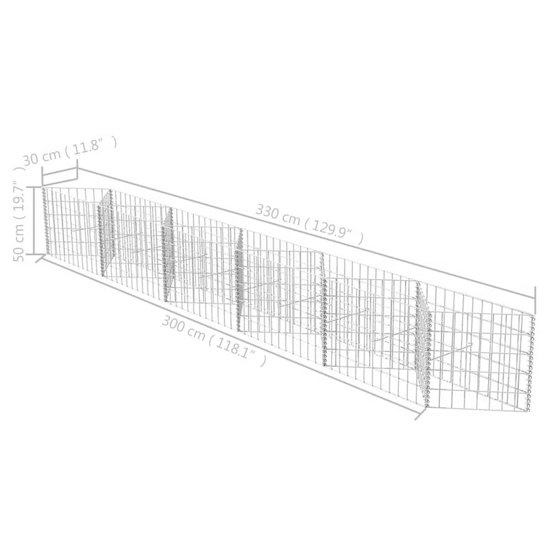 vidaXL horganyzott acél gabion kosár 300 x 30 x 50 cm