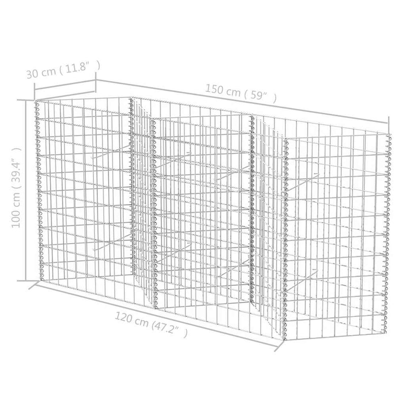 vidaXL horganyzott acél gabion kosár 120 x 30 x 100 cm