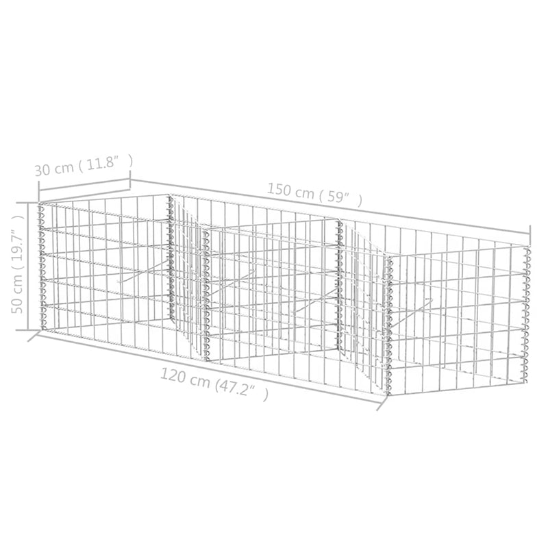 vidaXL horganyzott acél gabion kosár 120 x 30 x 50 cm