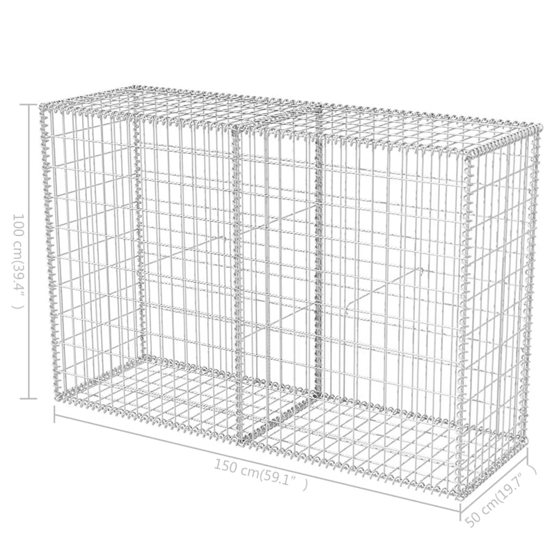 vidaXL horganyzott acél gabion kosár 150 x 50 x 100 cm