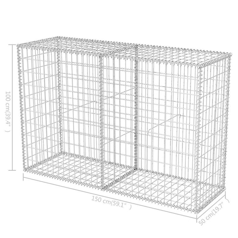vidaXL horganyzott acél gabion kosár 150 x 50 x 100 cm