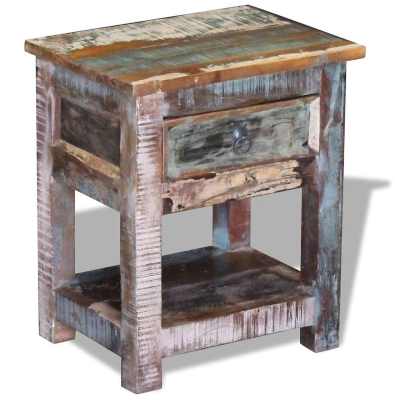 vidaXL 1 fiókos tömör újrahasznosított fa kisasztal 43 x 33 x 51 cm