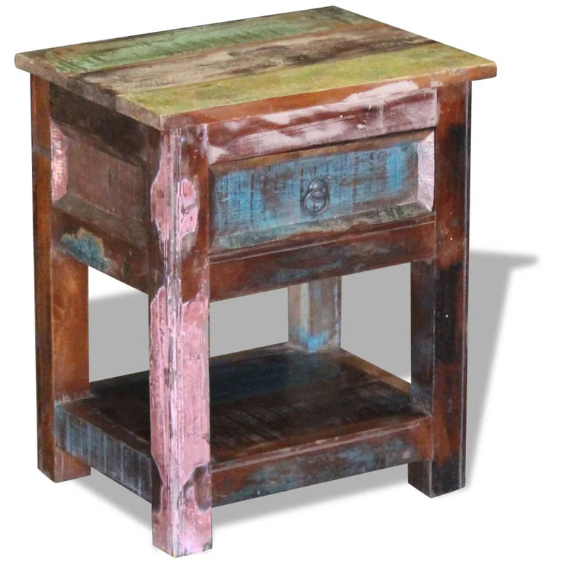 vidaXL 1 fiókos tömör újrahasznosított fa kisasztal 43 x 33 x 51 cm
