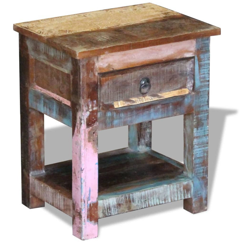 vidaXL 1 fiókos tömör újrahasznosított fa kisasztal 43 x 33 x 51 cm