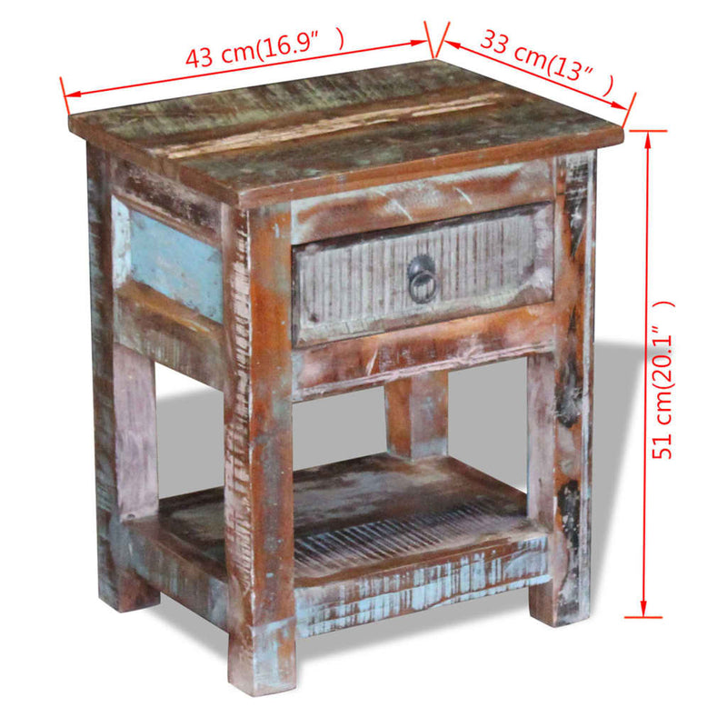 vidaXL 1 fiókos tömör újrahasznosított fa kisasztal 43 x 33 x 51 cm