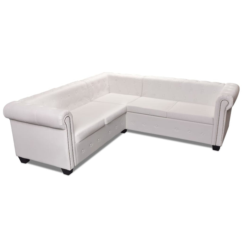 vidaXL 5 személyes fehér műbőr Chesterfield sarokkanapé