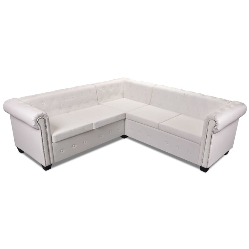 vidaXL 5 személyes fehér műbőr Chesterfield sarokkanapé