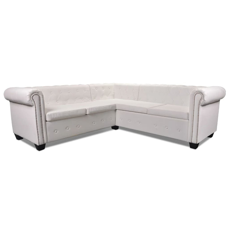 vidaXL 5 személyes fehér műbőr Chesterfield sarokkanapé