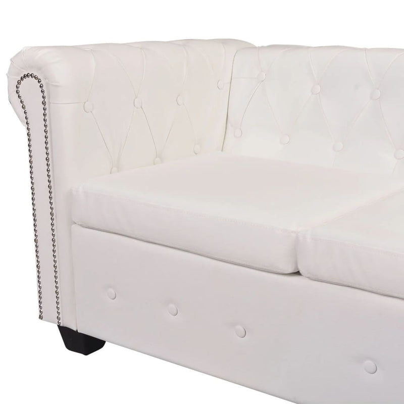 vidaXL 5 személyes fehér műbőr Chesterfield sarokkanapé
