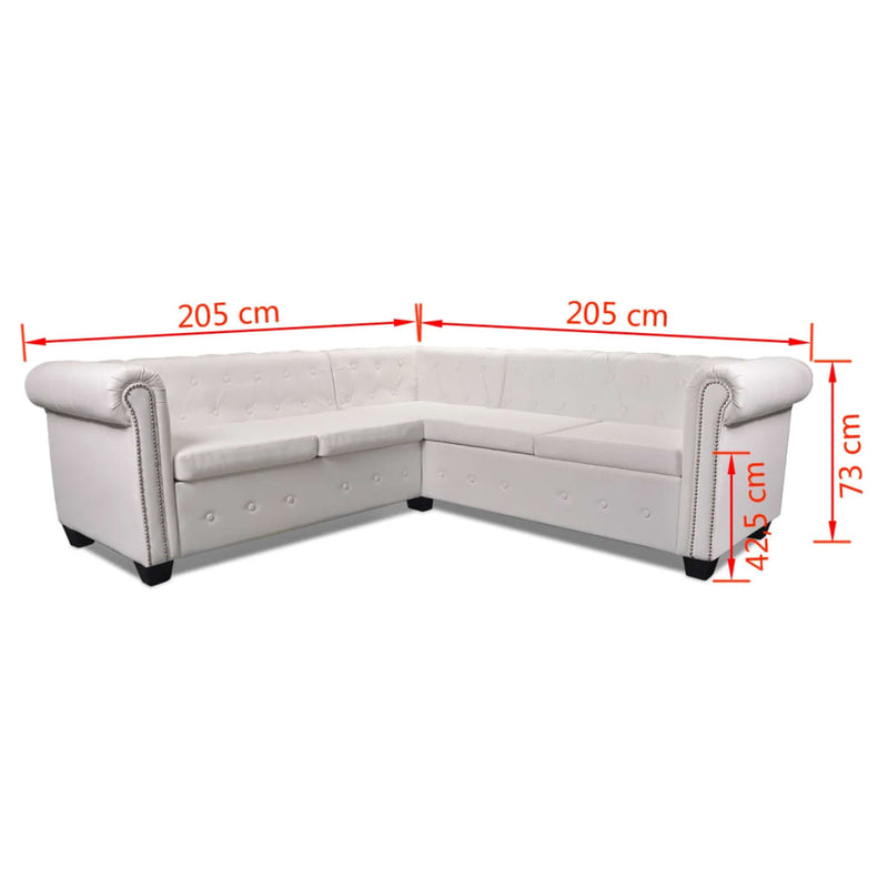 vidaXL 5 személyes fehér műbőr Chesterfield sarokkanapé