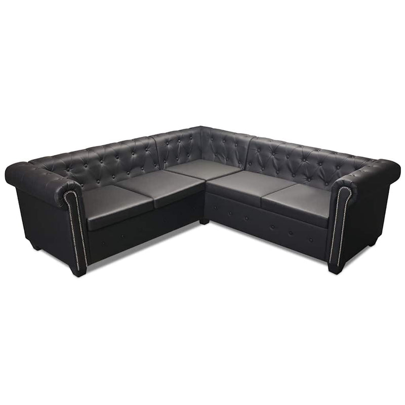 vidaXL 5 személyes fekete műbőr Chesterfield sarokkanapé