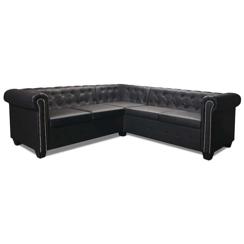 vidaXL 5 személyes fekete műbőr Chesterfield sarokkanapé