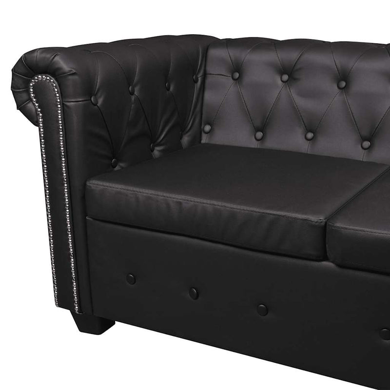 vidaXL 5 személyes fekete műbőr Chesterfield sarokkanapé