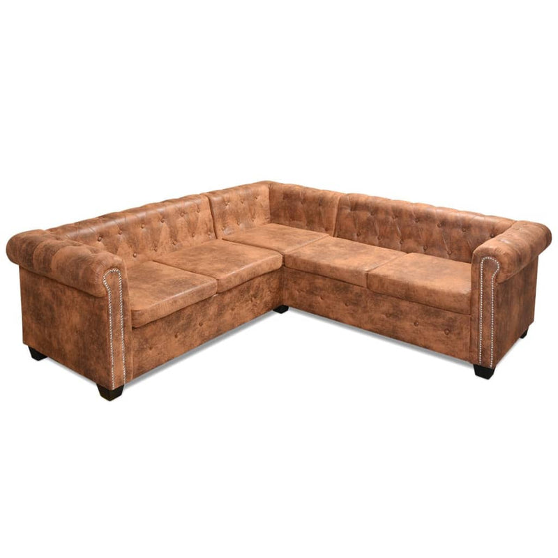 vidaXL 5 személyes barna műbőr Chesterfield sarokkanapé