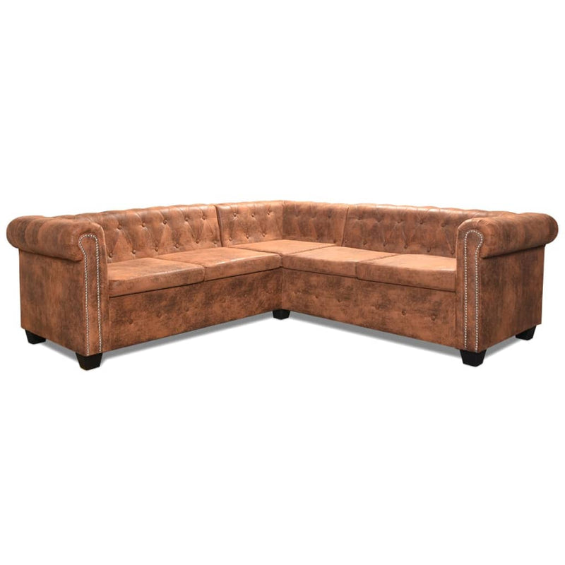 vidaXL 5 személyes barna műbőr Chesterfield sarokkanapé