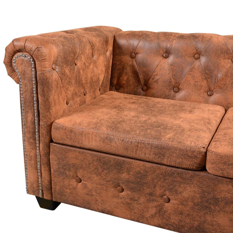 vidaXL 5 személyes barna műbőr Chesterfield sarokkanapé