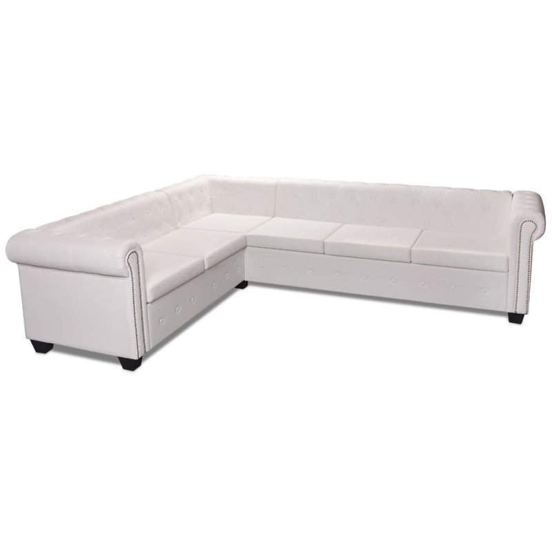 vidaXL 6 személyes fehér műbőr Chesterfield sarok kanapé
