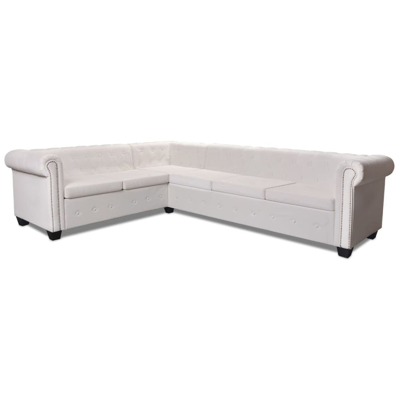 vidaXL 6 személyes fehér műbőr Chesterfield sarok kanapé