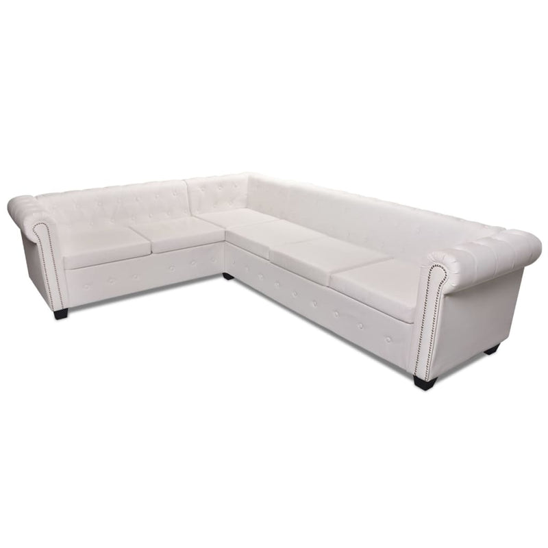 vidaXL 6 személyes fehér műbőr Chesterfield sarok kanapé