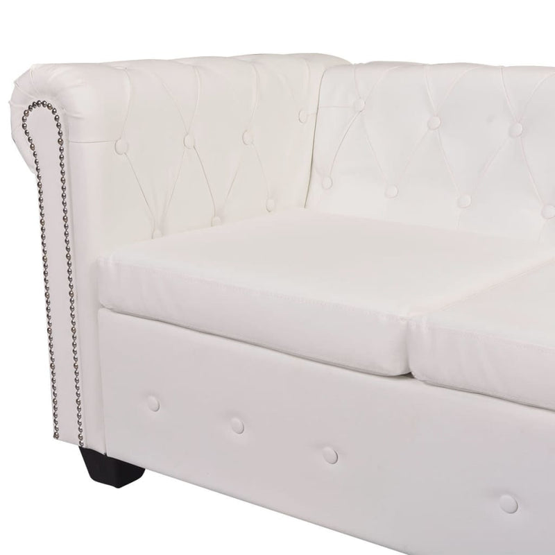 vidaXL 6 személyes fehér műbőr Chesterfield sarok kanapé